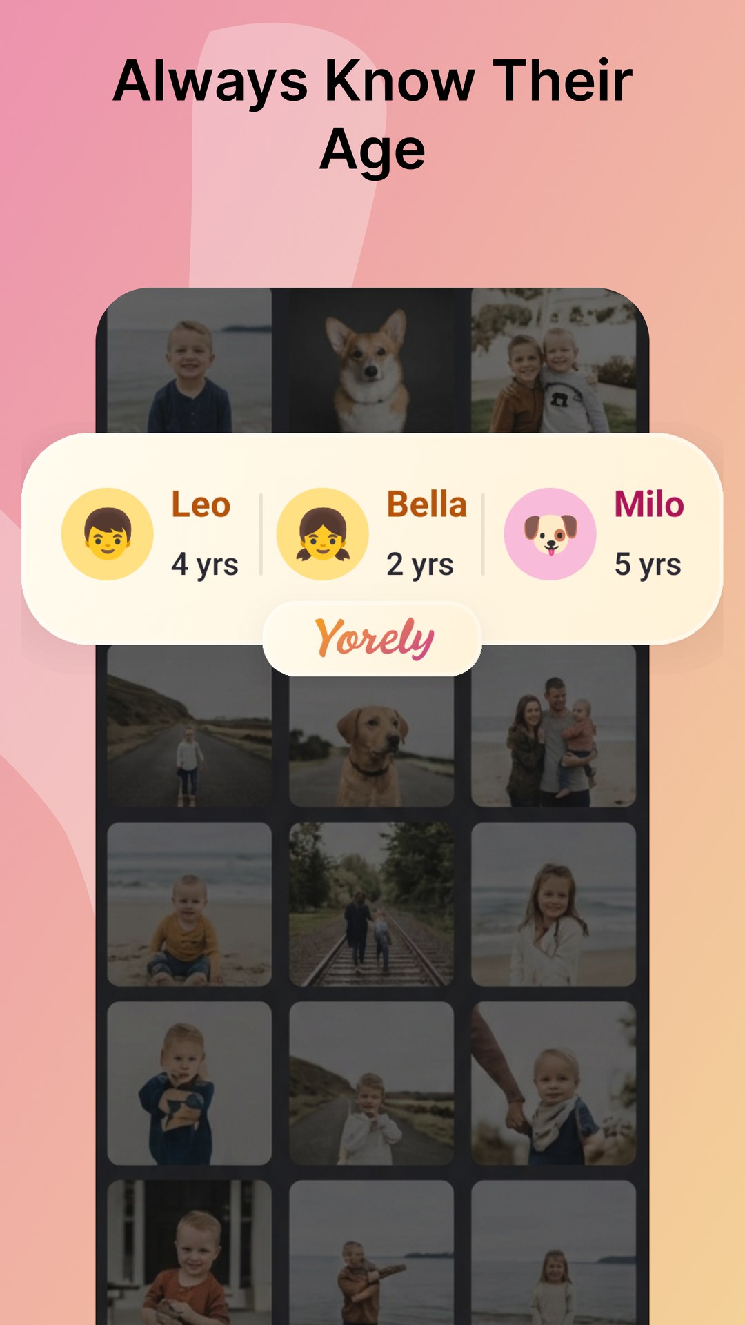 Always know their age with the floating age reminder overlay on Google Photos.