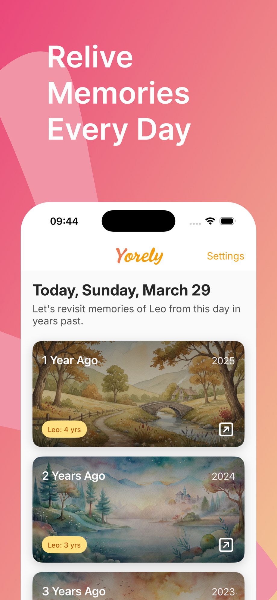 Relive memories every day with Yorely on iPhone.